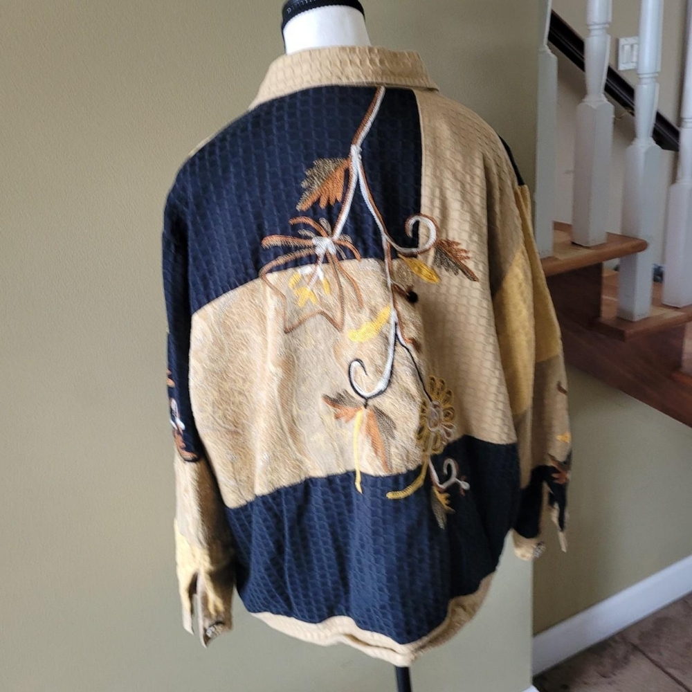 VTG Indigo Moon Sunflower Patchwork Tapestry Jack… - image 3